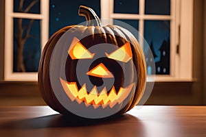 Halloween Pumpkin Jack-O'-Lantern Decoration with Window Background