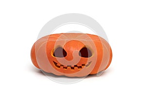 Halloween pumpkin Jack o Lantern head isolated on white background. Funny carved Halloween pumpkin