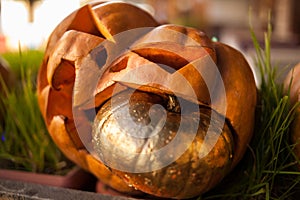 Halloween pumpkin jack o lanterns with funny faces