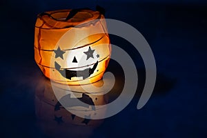 Halloween Pumpkin Lamp, Jack O Lantern On Dark Background