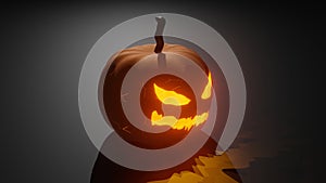 Halloween pumpkin lamp. Scary jack lamp on a dark background. Pumpkin with a scary face. 3d rendering