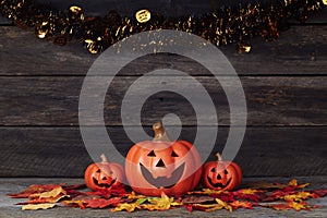 Halloween pumpkin lantern. Trick or treat on a wooden table