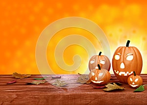 Halloween pumpkin lanterns on orange background