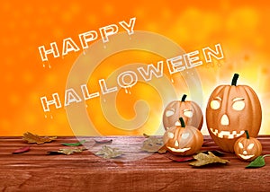 Halloween pumpkin lanterns on orange background