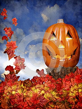 Halloween pumpkin with leaves