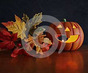 Halloween Pumpkin with Lighted Candle