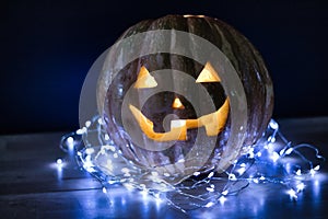 Halloween pumpkin with lights all around