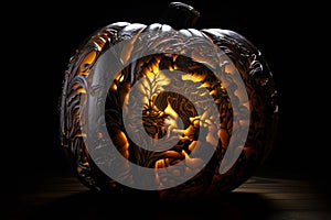 Enchanted Autumn Evening: A Radiant Jack-o'-Lantern Aglow in the Heart of Halloween Magic