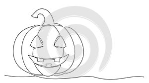 Halloween Pumpkin One line drawing isolated on white background