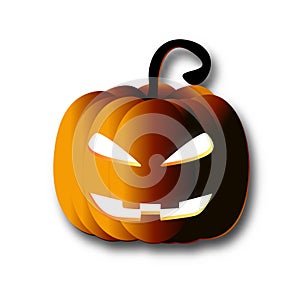 Halloween pumpkin paper art on  white background. Orange pumpkin lantern with shadow shading gradient mesh