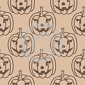 Halloween pumpkin pattern. Brown beige seamless background