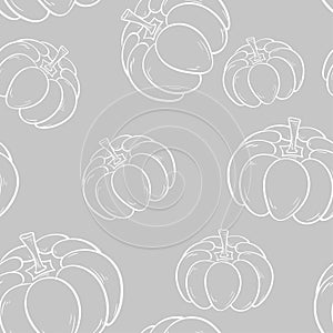 Halloween pumpkin pattern. Gray and white seamless background