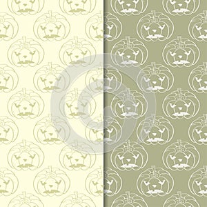 Halloween pumpkin patterns. Olive green seamless backgrounds