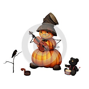 Halloween pumpkin playing violin