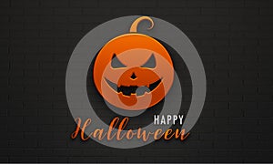 Halloween Pumpkin scary face isolated on black background. 3D render illustration. Orange very shiny colors
