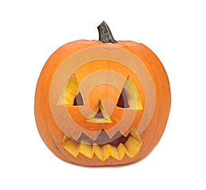 Halloween pumpkin with scary face isolated on white background.