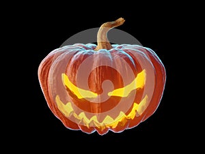 Halloween pumpkin scary Jack o lantern. Pumpkin with candle light inside isolated on black background. 3d render illustration