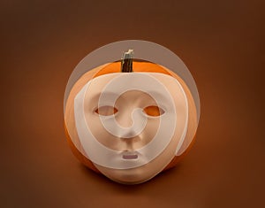 Halloween pumpkin with scary mask stock images