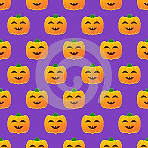 Halloween pumpkin seamless pattern. Colorful halloween pumpkin lanterns on purple background. Halloween background