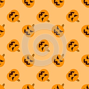 Halloween pumpkin seamless pattern. Halloween pumpkin lanterns on yellow background. Halloween background with orange pumpkin