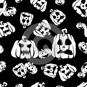 Halloween pumpkin seamless repeat pattern in white and black