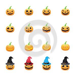 Halloween Pumpkin. Set of Halloween Vector Illustration Color Icons Flat Style.