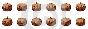 Halloween pumpkin set in heavy metal bronze style