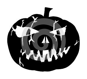Halloween pumpkin  silhouette isolated on white background. Scary face laughing. Happy Jack O Lantern. Grinning smile face.