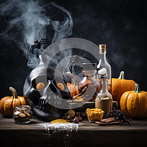 Halloween Pumpkin Skeletons Illustration Background
