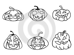 Halloween pumpkin sketchy outline icons