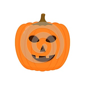 Halloween Pumpkin with smiling face icon isolated on white. Cute cartoon Jack-o`-Lantern. Halloween party decorations. Easy to