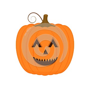 Halloween Pumpkin with smiling face icon isolated on white. Cute cartoon Jack-o`-Lantern. Halloween party decorations. Easy to