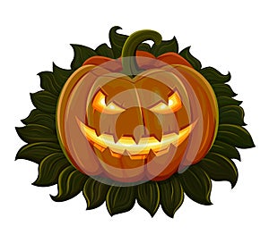 Halloween pumpkin is smiling. Isolated on white background