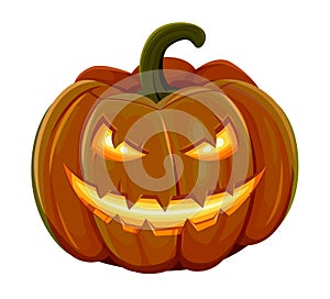 Halloween pumpkin is smiling. Isolated on white background