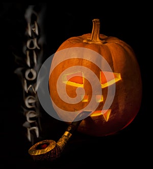 Halloween pumpkin with smoke pipe a
