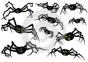 Halloween pumpkin spiders set