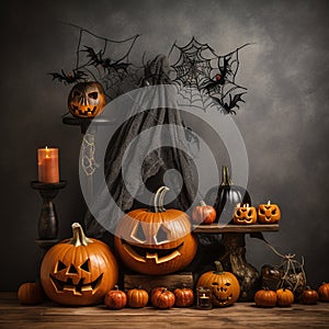 Halloween Pumpkin Spiderwebs Background