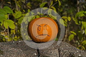 Halloween pumpkin on stone outside