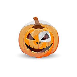 Halloween Pumpkin Terminator isolated on white background. The main symbol of the Happy Halloween holiday. Orange spooky pumpkin
