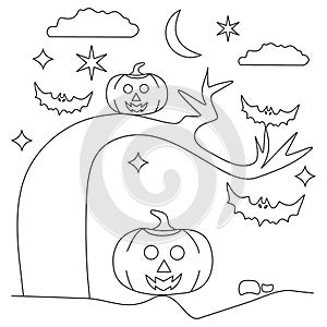 Halloween pumpkin tree coloring page