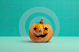 Halloween pumpkin on a turquoise background. 3d render