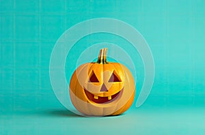 Halloween pumpkin on a turquoise background, 3d render