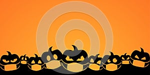 Halloween pumpkin vector background. silhouette quarantine face mask symbol. banner seasonal october greetings