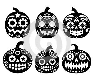 Halloween pumpkin vector design - Mexican sugar skull style