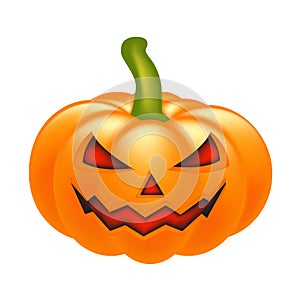 Halloween pumpkin vector illustration, Jack O Lantern isolated on white background. Scary orange picture with eyes and candle ligh