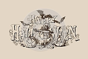 Halloween pumpkin vintage header vector illustration