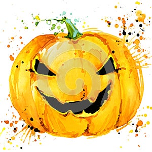 Halloween pumpkin. Watercolor illustration background for the holiday Halloween.