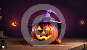 Halloween pumpkin wearing hat