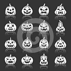 Halloween Pumpkin white silhouette icon set