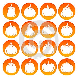 Halloween Pumpkin white silhouette icon set